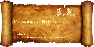 Biswanger Miksa névjegykártya